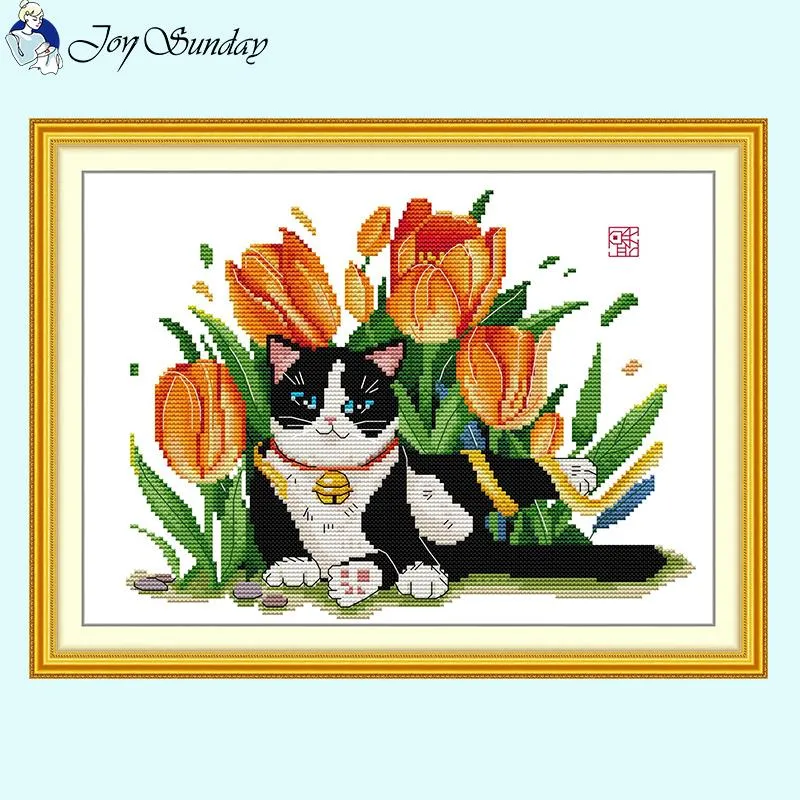 Tulips and Cat Joy Sunday Cross Stitch Kits