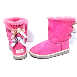 UGG BAILEY BOW II PINK SUEDE SHEEPSKIN WINTER YOUTH 6 BOOTS