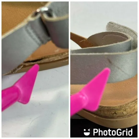 UGG Girls Pink Faux Fur Pom Pom Sandals Size 5 Fonda Glitter Pink Silver