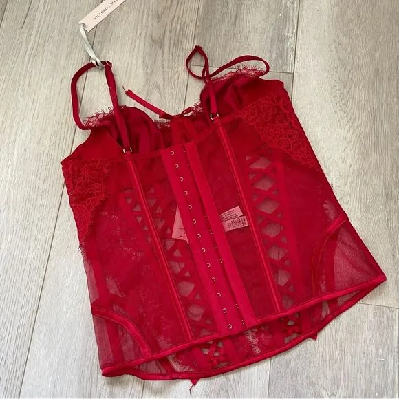 Victorias Secret NWT Wicked Unlined Lace Up Corset Red (Small) sexy