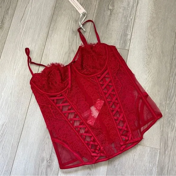Victorias Secret NWT Wicked Unlined Lace Up Corset Red (Small) sexy