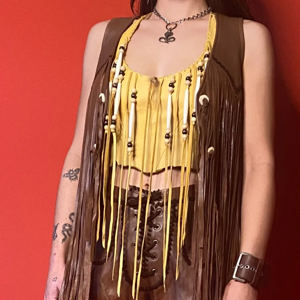 VINTAGE 70s LEATHER HALTER TOP