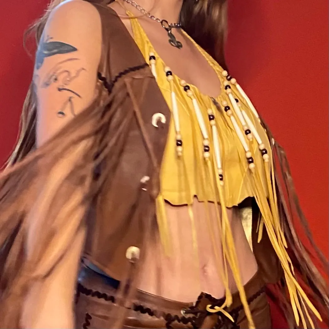 VINTAGE 70s LEATHER HALTER TOP