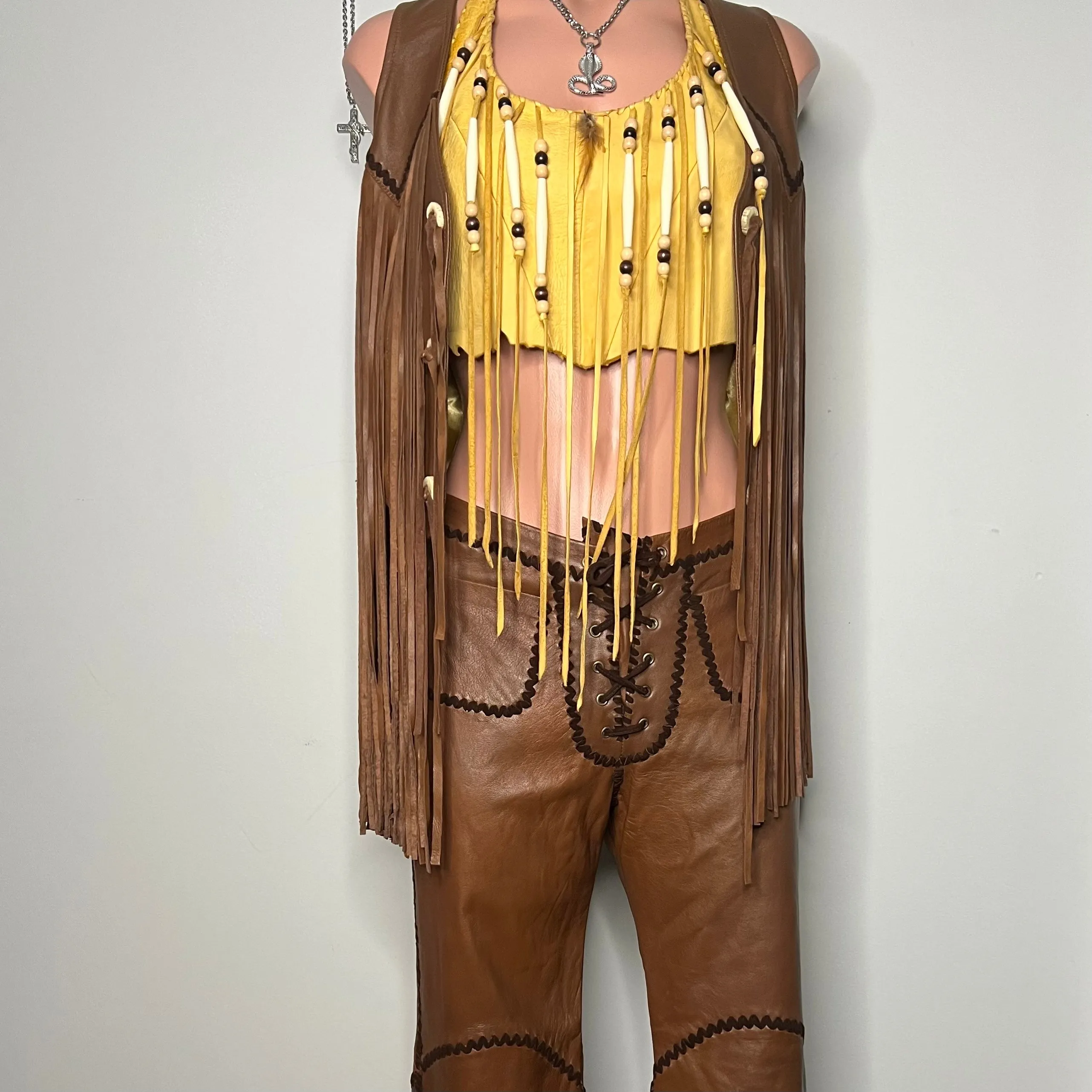 VINTAGE 70s LEATHER HALTER TOP