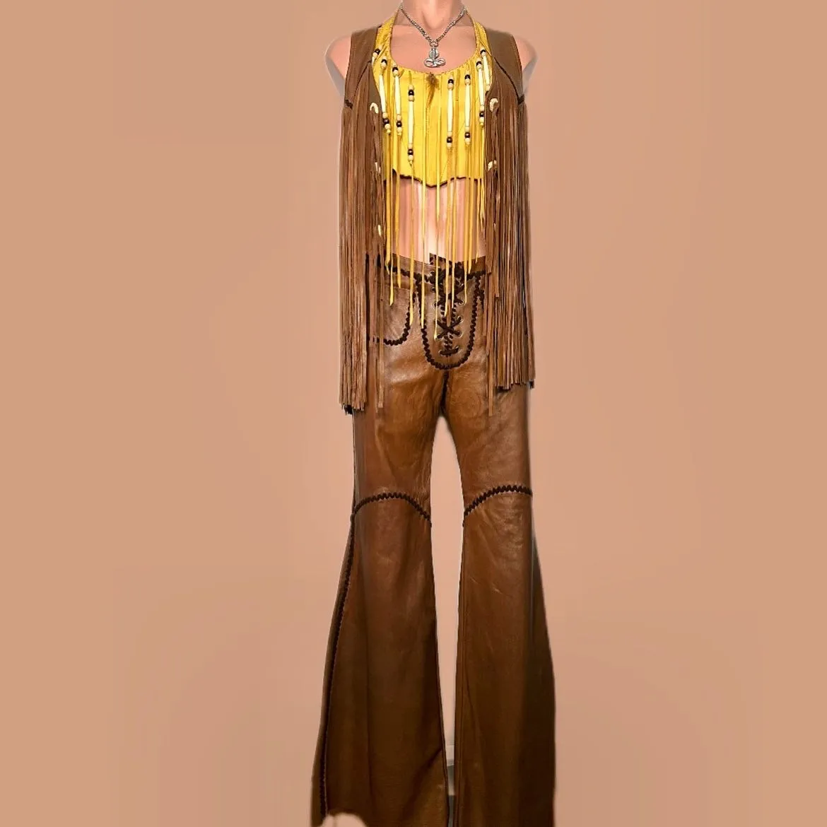 VINTAGE 70s LEATHER HALTER TOP