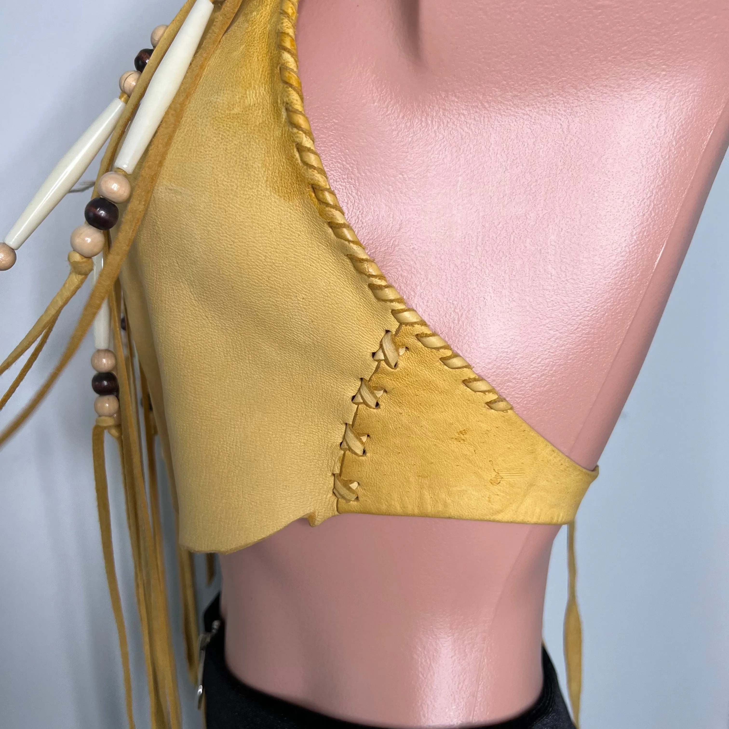 VINTAGE 70s LEATHER HALTER TOP