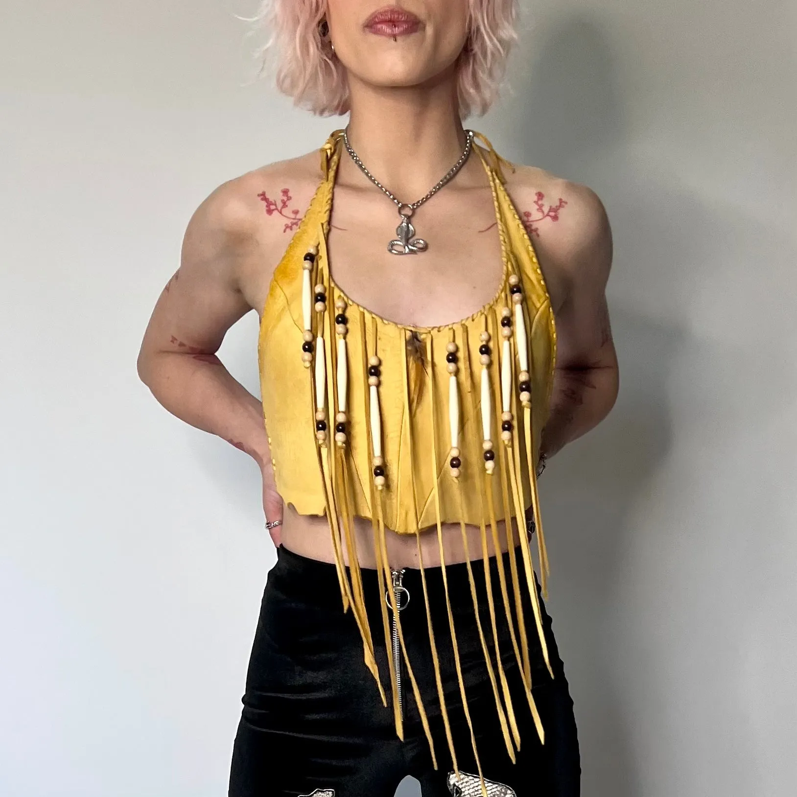 VINTAGE 70s LEATHER HALTER TOP
