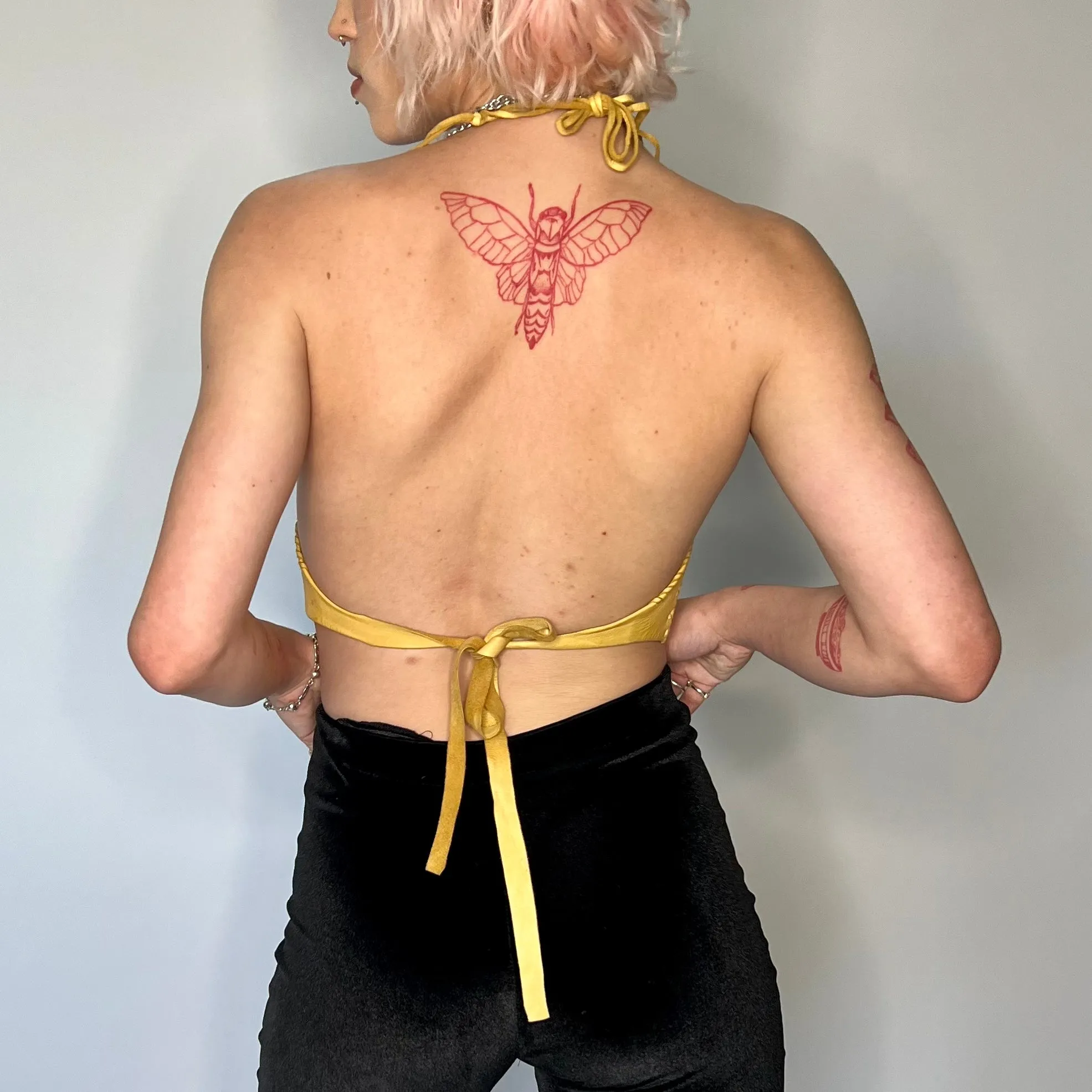 VINTAGE 70s LEATHER HALTER TOP