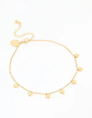 Waterproof Gold Plated Stainless Steel Heart Charms Anklet