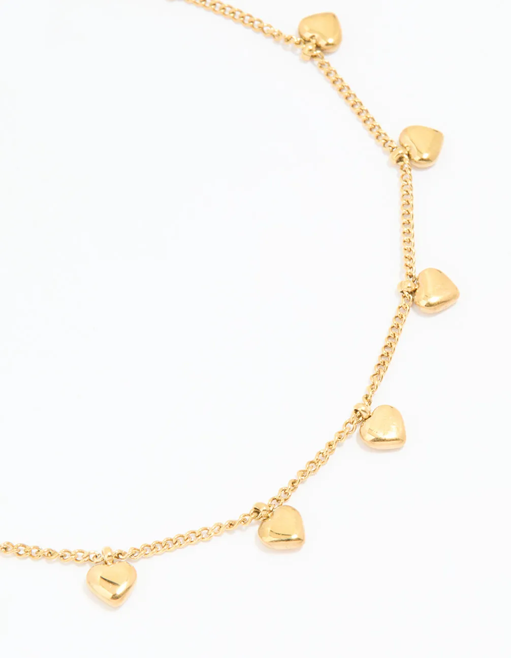 Waterproof Gold Plated Stainless Steel Heart Charms Anklet