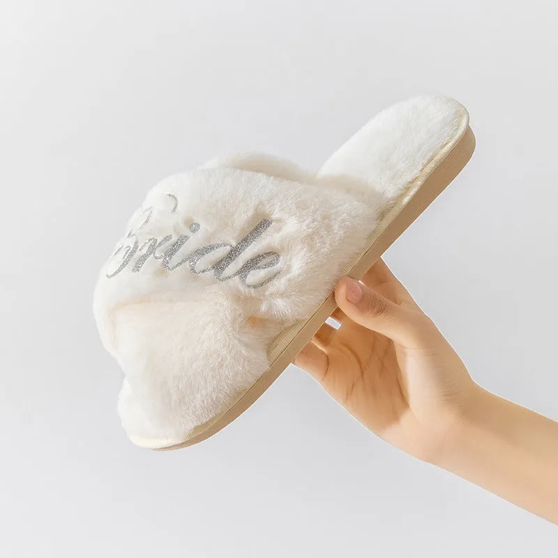 Women's Cross-Strap Plush Slippers