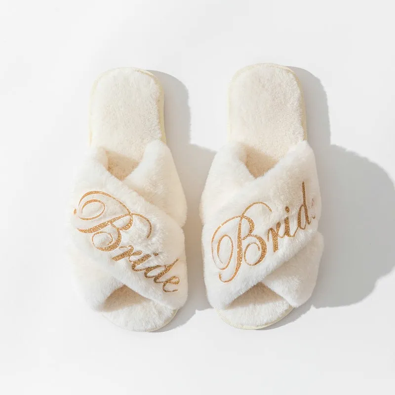 Women's Cross-Strap Plush Slippers