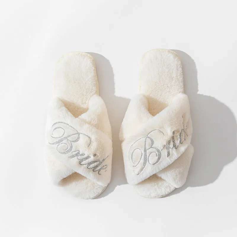 Women's Cross-Strap Plush Slippers