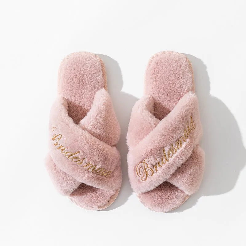 Women's Cross-Strap Plush Slippers