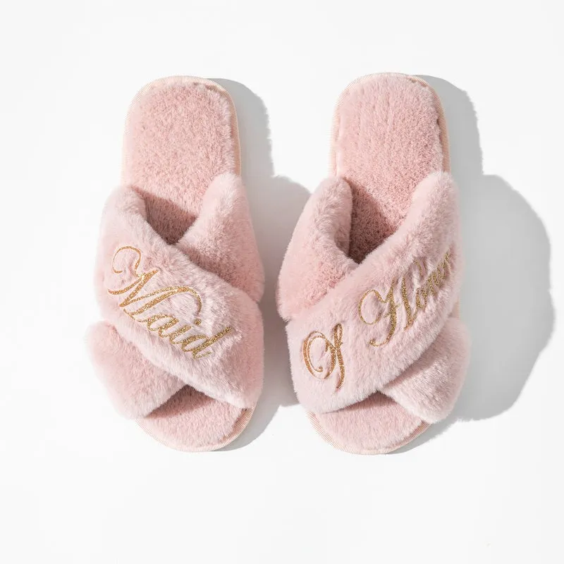 Women's Cross-Strap Plush Slippers