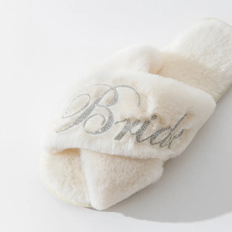 Women's Cross-Strap Plush Slippers