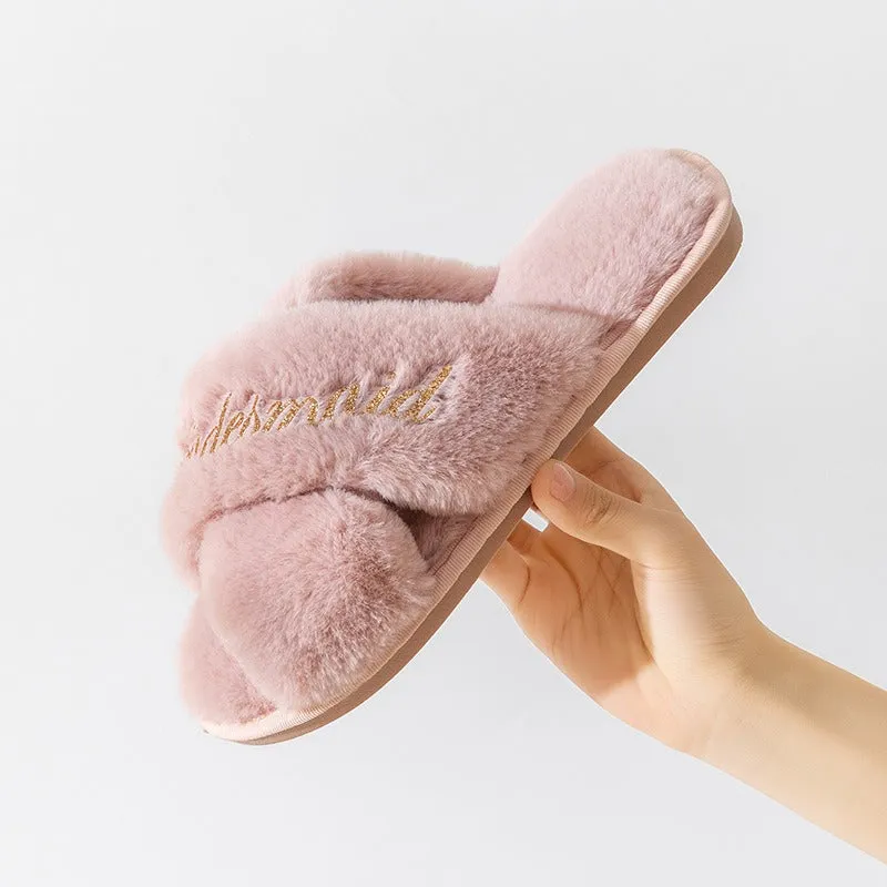 Women's Cross-Strap Plush Slippers