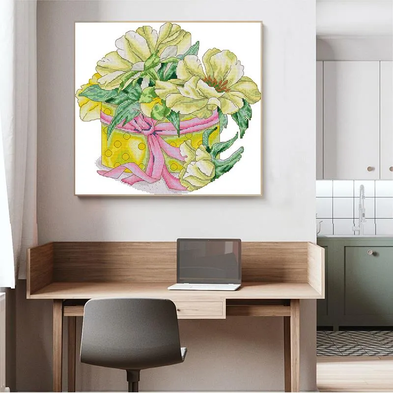 Yellow Peony Flower Pattern DIY Cross Stitch Kits