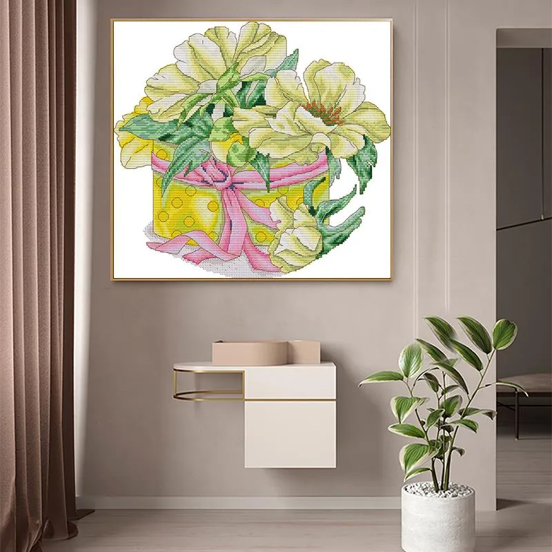 Yellow Peony Flower Pattern DIY Cross Stitch Kits